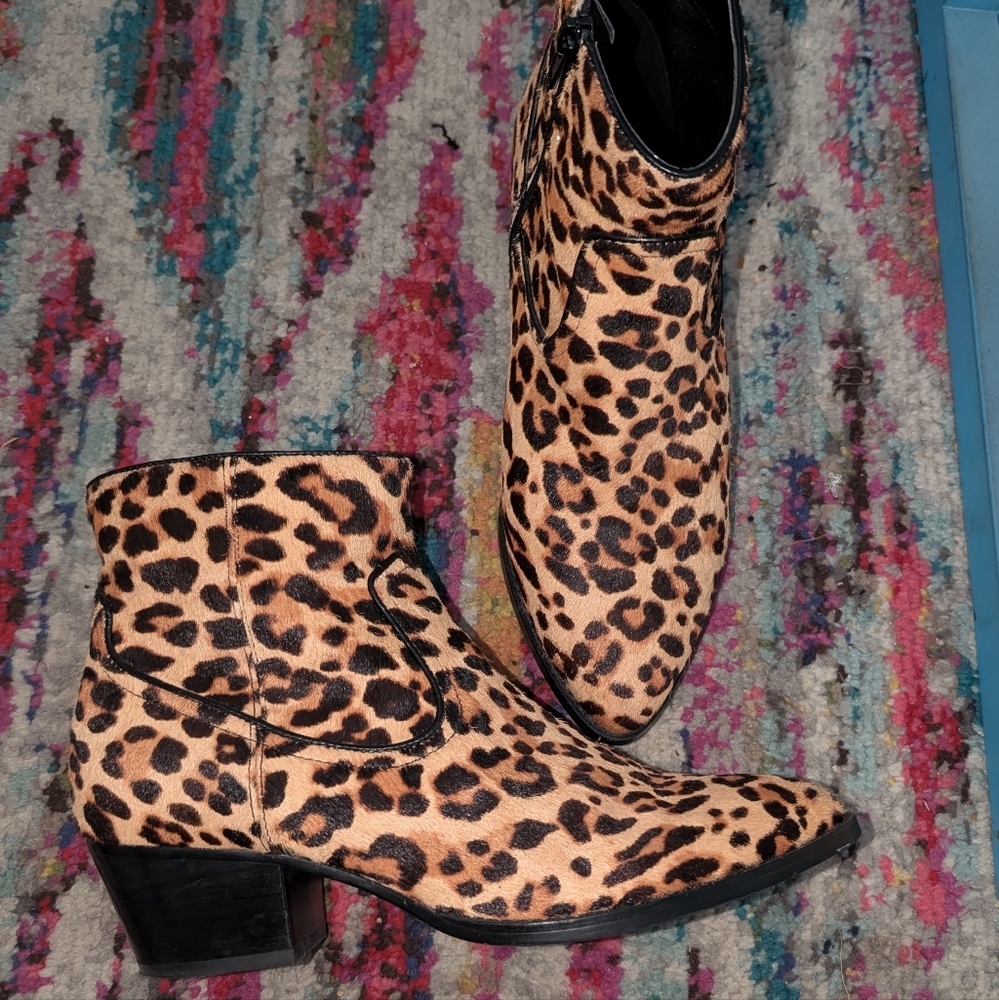 ALDO Leopard Print Ankle Boots Bootie EUC SIZE 7.5 Ponly Hair/Leather